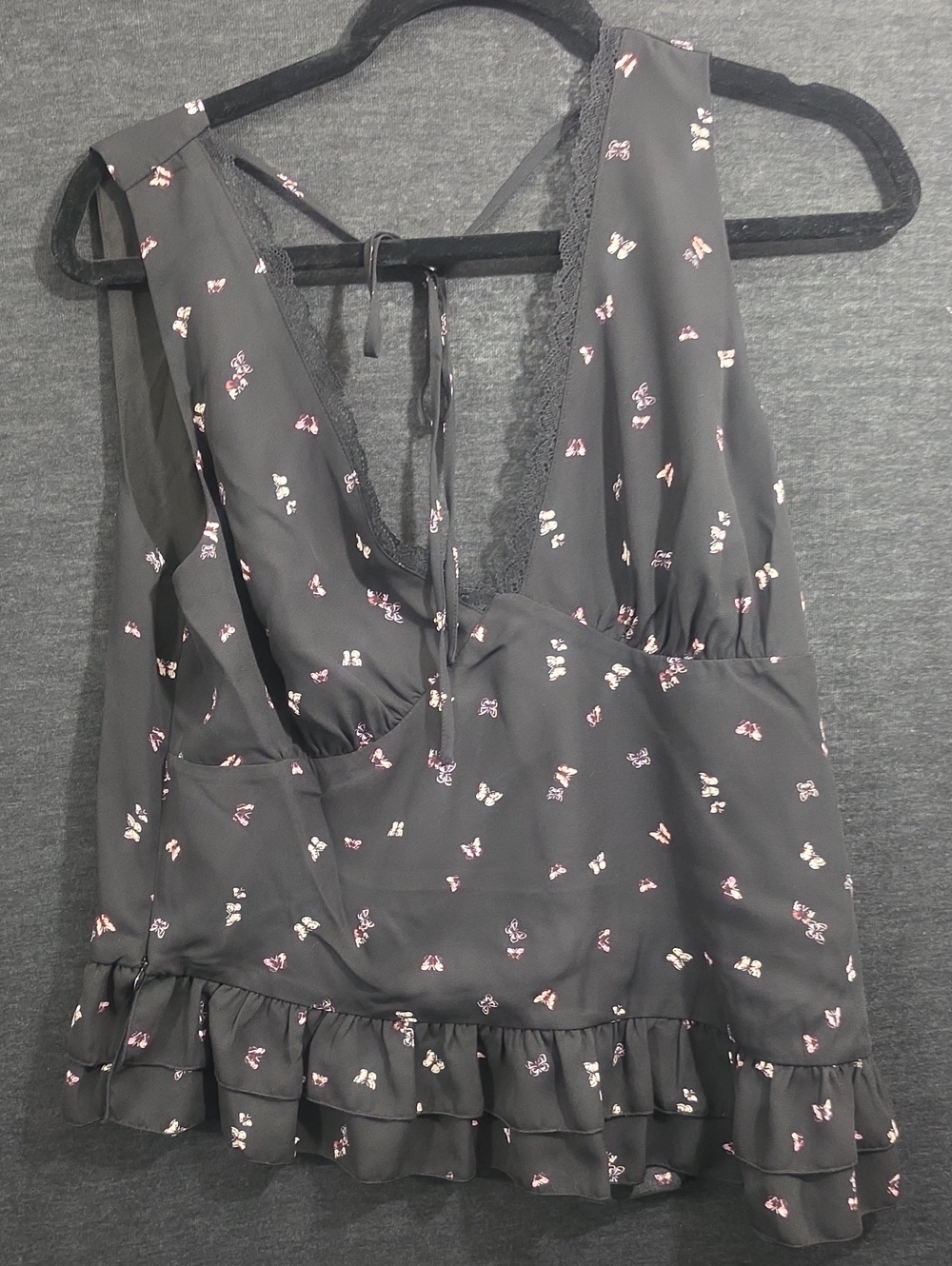 Women's Black Floral Ruffle  Camisole